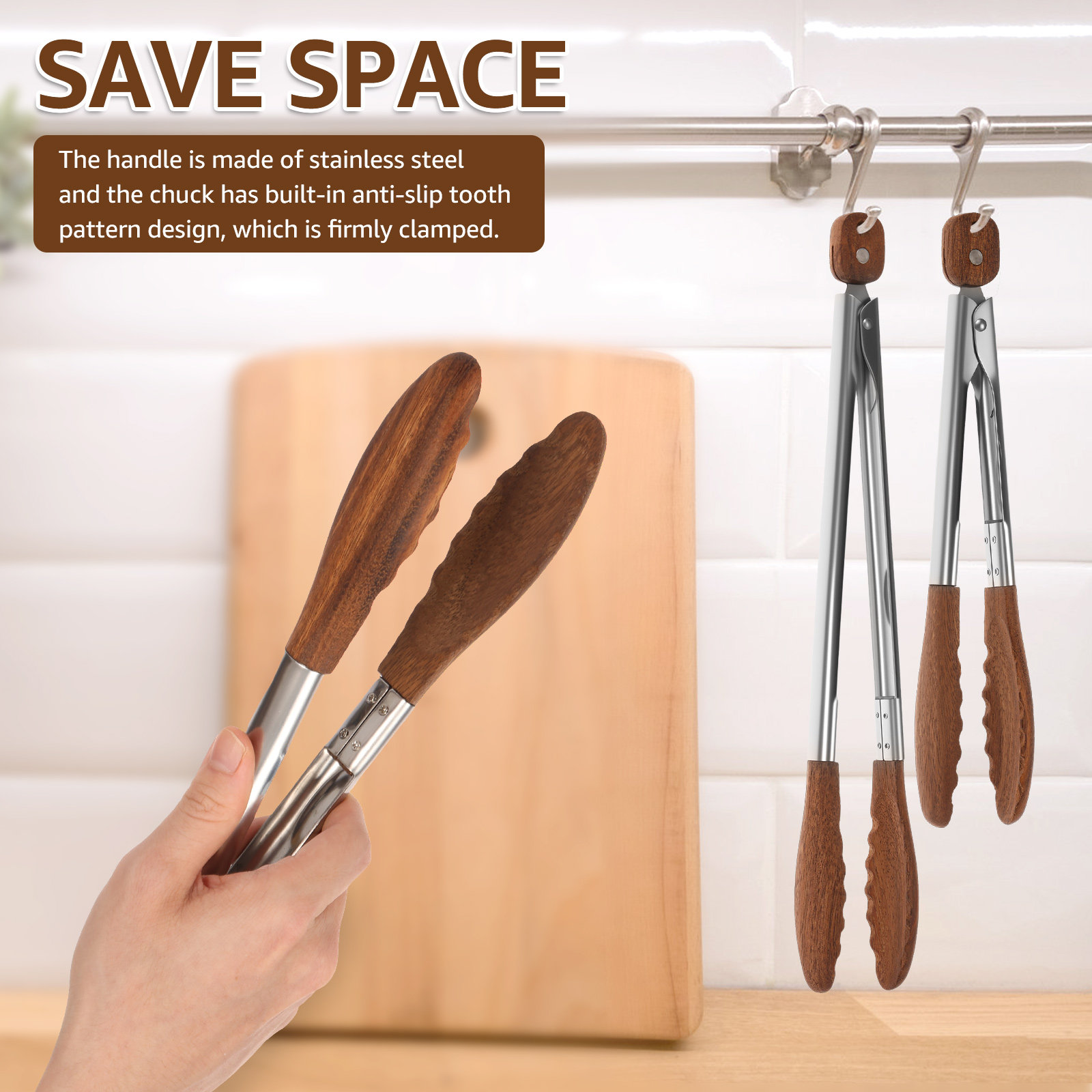 2/3 Pcs Food Tongs Walnut Wood - Kitchen Handy Gadgets ulasan dan harga