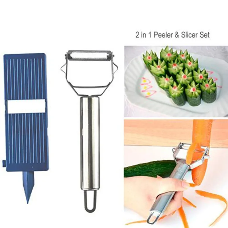 2 in 1 Peeler Slicer Set Kitch - Household Kitchen Gadgets Vegetable Cutter Silk Cutter ulasan dan harga